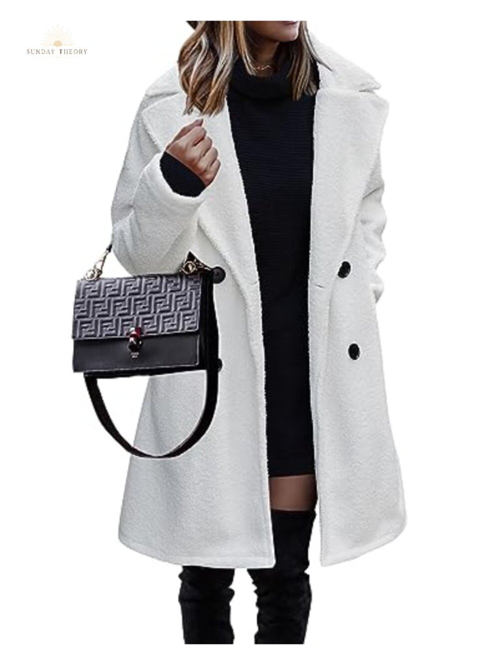 Women's Sherpa Fleece Faux Fur Coat Double-Breasted Lapel Winter Jacket